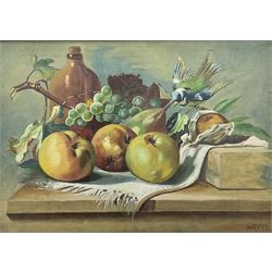 Wante (Continental Early 20th century): Still Life of Fruit on a Ledge, oil on canvas signed 30cm x 43cm