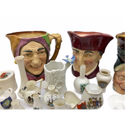 Royal Doulton Character jugs, Dick Turpin, Cardinal, the Jester, and a small Farmer John, Wade tree stump vase and a collection of crested ware including a number by W.H.Goss.