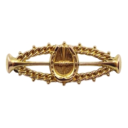 Victorian 9ct gold horseshoe hunting horn bar brooch Birmingham 1890