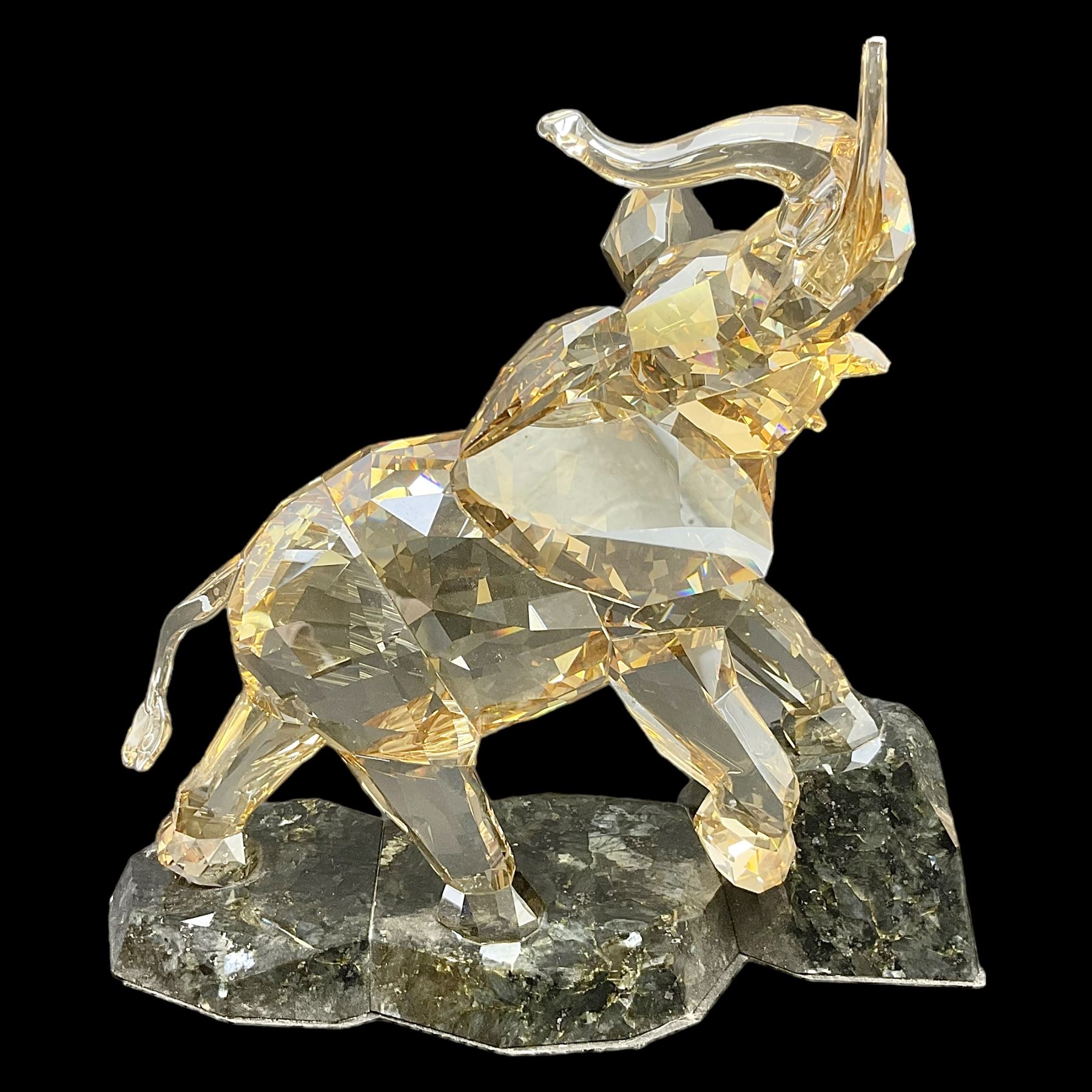 Swarovski Crystal Soulmates, Elephant, with champagne tint, upon granite base, H24.5cm