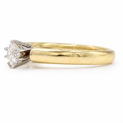 14ct gold diamond ring, claw set with a single pear cut diamond of 0.31 carat, stamped 14K, with IGI report
