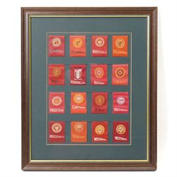 Set of sixty American University cigarette silks in four frames