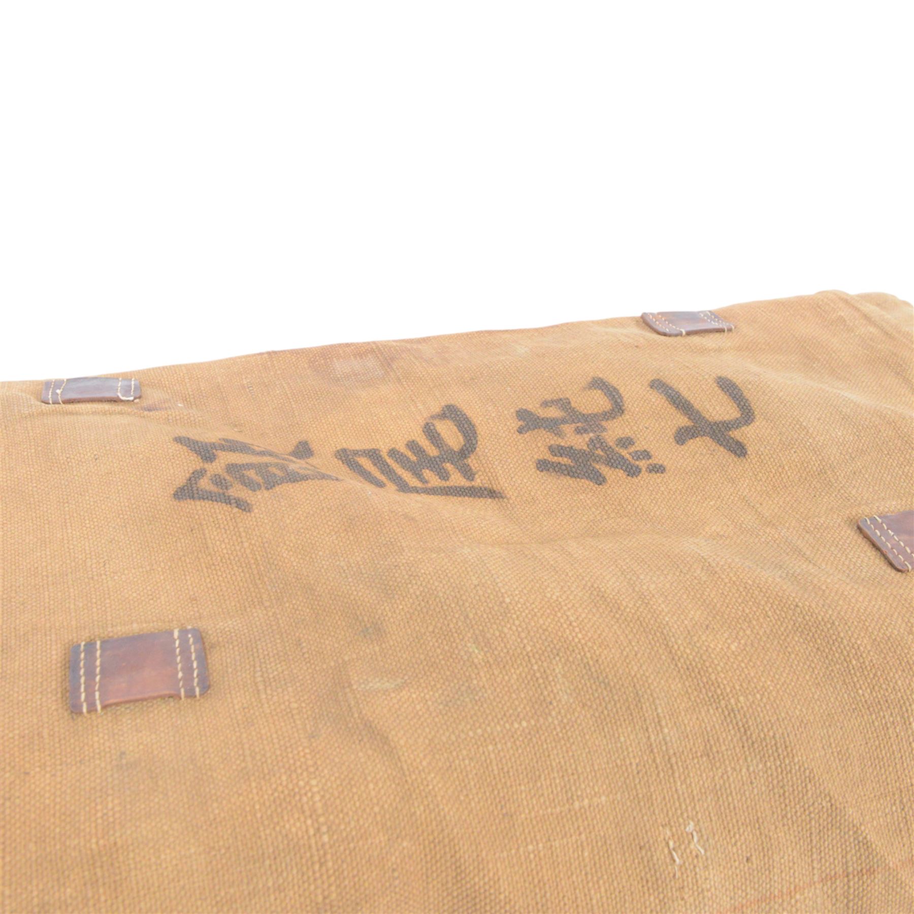 WWII Japanese Officer's leather trunk or Kori, the interior with document compartment,  within a canvas cover the top printed with the officers name, H26cm L70cm