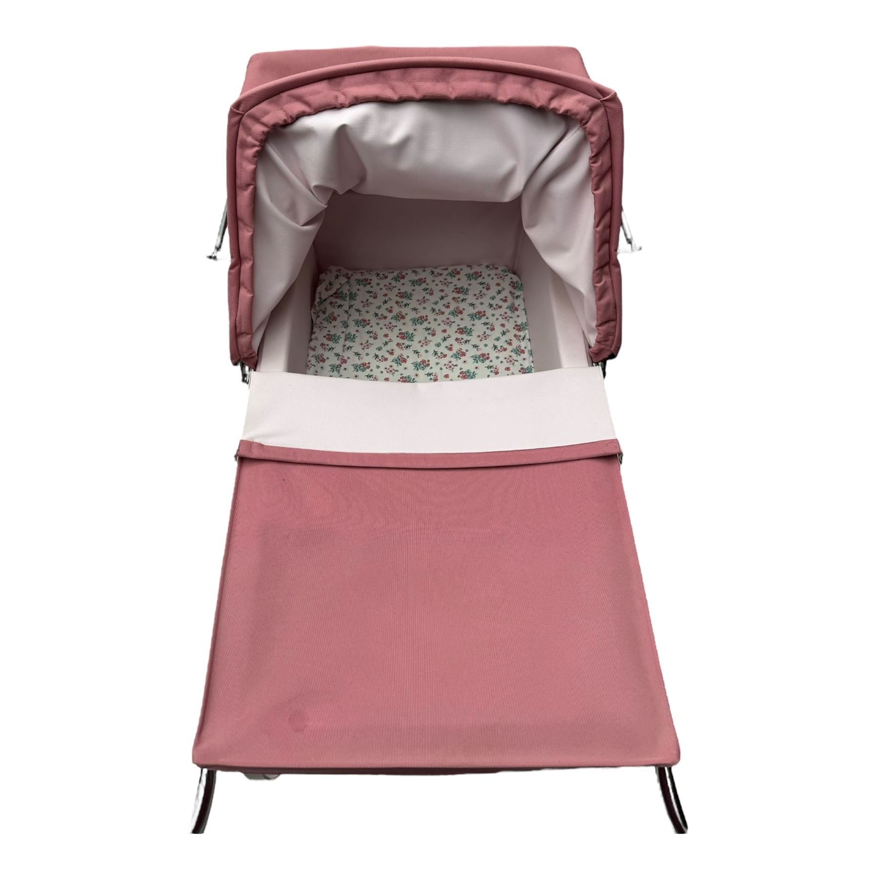 Silver Cross Oberon dolls carriage pram, pink with canopy, H