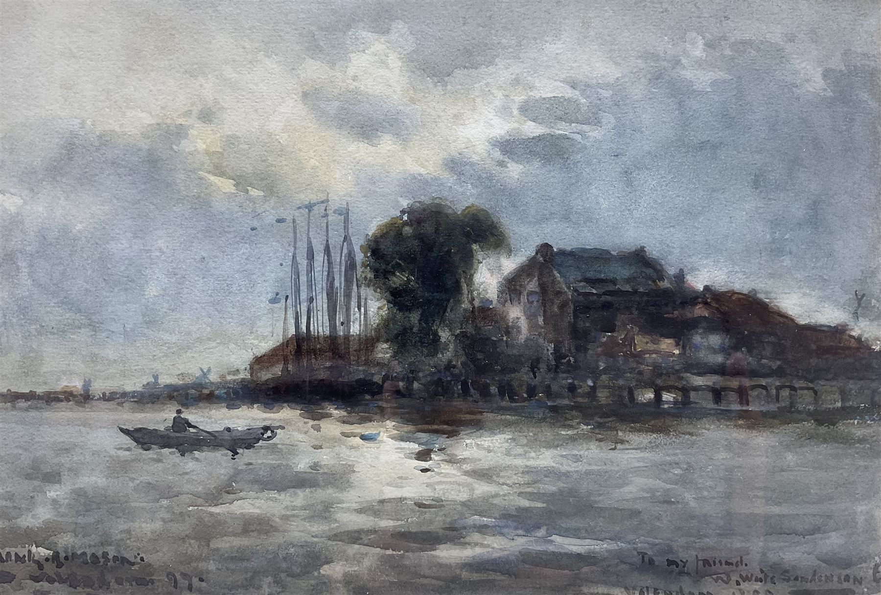 Frank Henry Mason (Staithes Group 1875-1965): 'Volendam', watercolour signed titled and inscribed 'To my friend W. Waite Sanderson 1899', 23cm x 34cm 
Provenance: with T B & R Jordan Fine Art Specialists, Stockton on Tees, label verso
