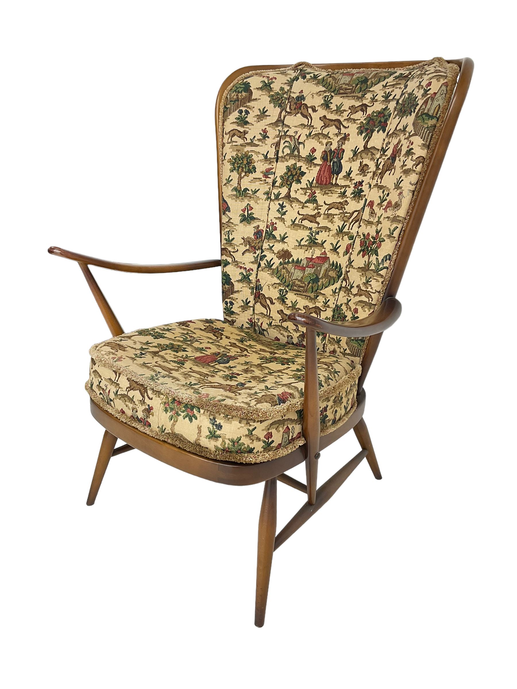 Ercol - mid-20th century 'Tall Back Easy Chair', with upholstered seat and back cushion
