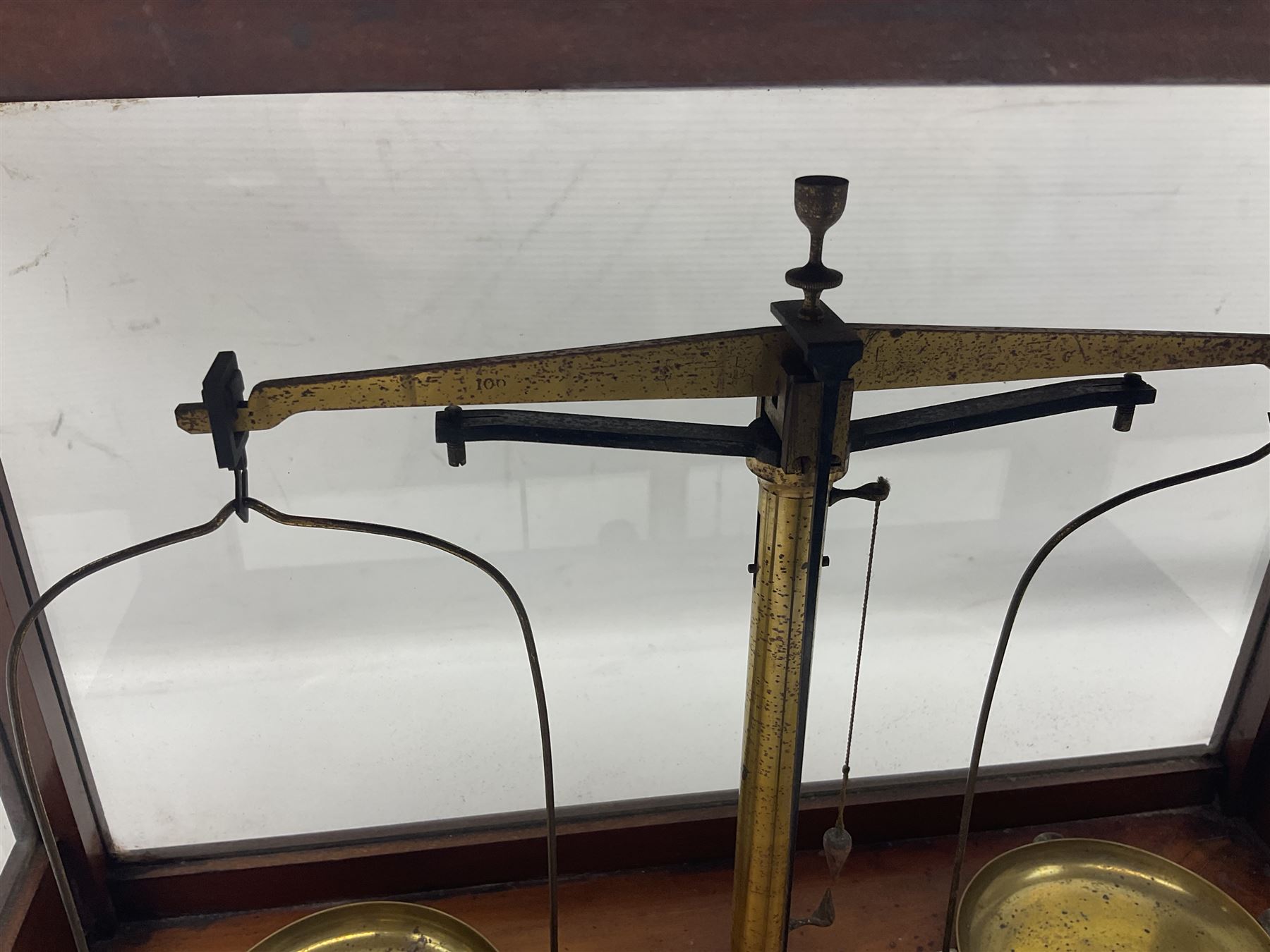 19th century Beckers & Sons, Rotterdam, mahogany cased scales and weights, H34cm 