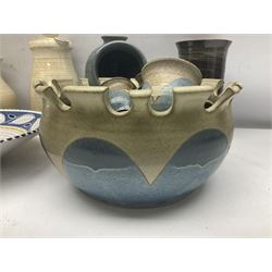 Collection of studio pottery, including Punch set with eight cups, two Paul Murray jugs, dishes, etc 