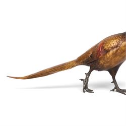 Cold painted bronze figure, modelled as an art deco style pheasant, H16cm, L30cm