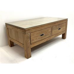 Rectangular hardwood coffee table with two drawers