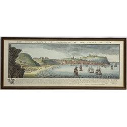 After Samuel and Nathaniel Buck (British 18th century): 'The South Prospect of Scarborough', colour print pub. 1977, 33cm x 85cm