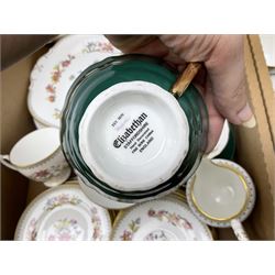 Coalport 'Persian Flower' part tea service for four, together with Elizabethan 'Cavendish' cups and saucers, Border Fine Arts dog figure, other teawares and ceramics, metalware etc in two boxes