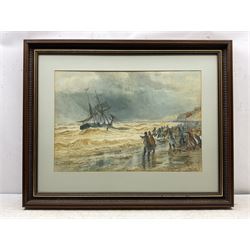 John C Syer (British 1844-1912): Rescuing a Ship at Upgang near Whitby, watercolour signed, indistinctly titled beneath the mount 46cm x 67cm