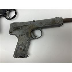 Webley & Scott Premier .177 over lever air pistol, no.2360, with chequered bakelite grip L24cm overall; Diana SP50 .177 plunge barrel air pistol; and T.J. Harrington & Son 'The Gat' .177 plunge barrel air pistol; NB: AGE RESTRICTIONS APPLY TO THE PURCHASE OF THIS LOT (3)
