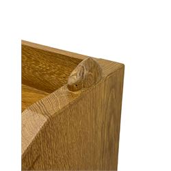 'Rabbitman' oak bookcase, fitted with three adjustable shelves, the top carved with rabbit signature, by Peter Heap of Wetwang