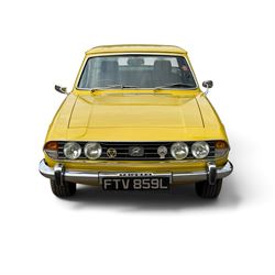 1973 Triumph Stag Mk II 3.0 V8 Manual with Overdrive

Registration: FTV 859L
Date of first registration: 8th March 1973
Recorded mileage: approximately 50,000 miles
Engine: 2,997cc petrol V8
Transmission: four-speed manual with overdrive

An attractive manual-overdrive example of Triumph’s celebrated V8 grand tourer, finished in yellow and supplied with both a removable hardtop and folding soft top.

The car has been the subject of extensive restoration and mechanical work, supported by a large history file containing invoices, notes and photographs documenting the work undertaken. The accompanying records indicate that the engine was rebuilt at approximately 36,000 miles, including re-boring of the block, checking and machining of the top faces, and steam cleaning following machining.

Further work and replacement parts are understood to include an upgraded radiator, electric cooling fan, Stag Webber header tank kit, complete set of cooling hoses and clips, fuel pump and filters, alternator, distributor cap, HT leads, spark plugs, front brake calipers and hoses, rear brake cylinders, tyres, front lights and LED bulbs. Various seals, interior trim items and seat components have also reportedly been renewed.

The car is believed to have been dry-stored from 1994 until 2017, with a substantial programme of recommissioning and improvement subsequently undertaken between 2017 and 2023. The history file also includes earlier MOT certificates dating from 1988 to 1994.

Offered with its V5C, hardtop, soft top, extensive restoration and maintenance history, photographic record and a quantity of useful spare parts, including a new dashboard veneer set.
