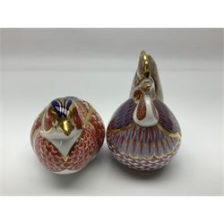 Three Royal Crown Derby paperweights, comprising Cockerel, Pheasant, both with silver stoppers and Teal Duckling with gold stopper, all with printed marks beneath, largest H10cm 