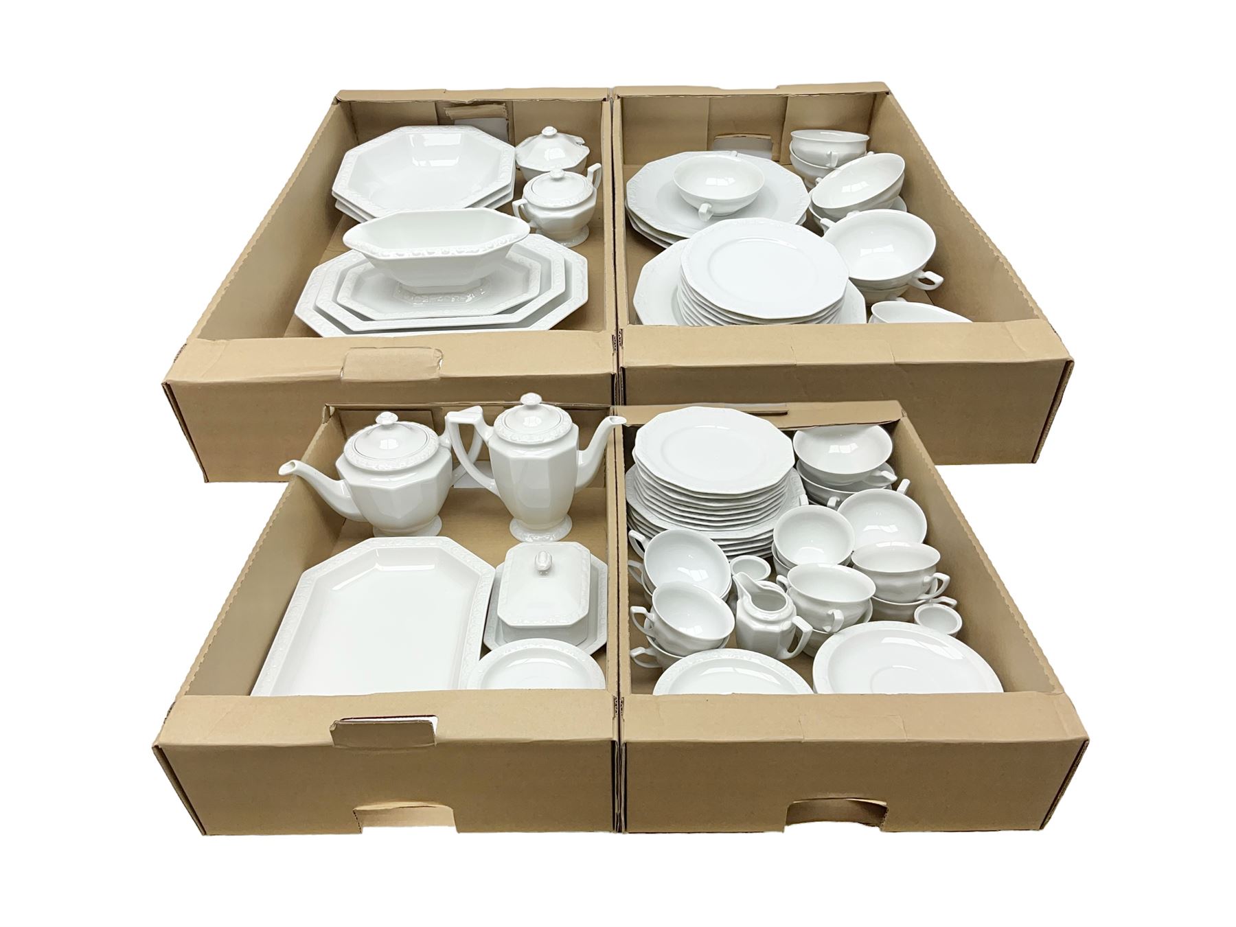 Rosenthal Classical Rose tea and dinner service for eight, including teapot, coffee pot, milk jug, covered sucrier, cups and saucers, dinner plates, serving dishes etc 