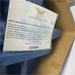 Corgi - Aviation Archive, five ‘Military Air Power’ 1:144 scale models comprising first issue 47509 Lockheed C-121A Constellation Mats; limited edition 48604 Bristol Britannia 253/CMK1 XM-496 Royal Air Force Transport Command limited edition no.1863/2700; two limited edition Thunder in the Skies models AA30005 Douglas C-47 Dakota no.1093/1900, and AA30507 Vickers V.838 Viscount no.1366/1500; limited edition AA30006 Modern Era Douglas C-47A Dakota - USAF 20th Tactical Fighter Wing no.639/1400; all boxed 