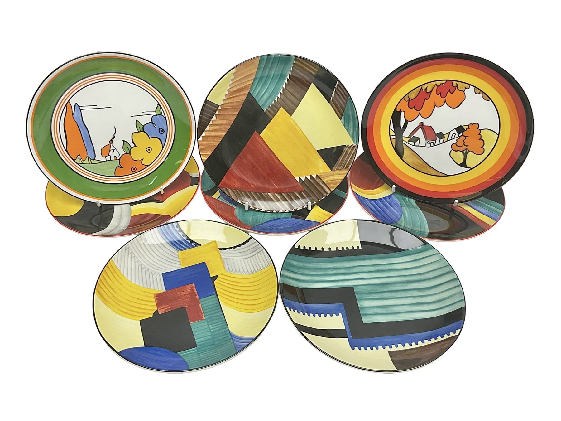 Two Wedgwood limited edition Clarice Cliff Design plates, comprising Poplar and House and Bridge patters, together with six Wedgwood limed edition Suzie Cooper The Art Deco Years, plates, all with certificates of authenticity, D21cm  