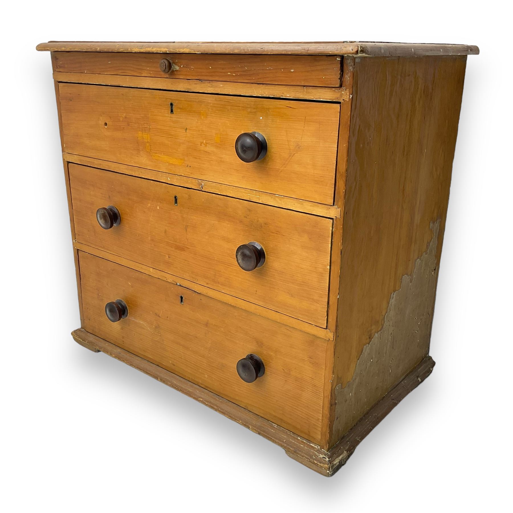 Victorian pine chest, rectangular top over shallow top drawer and three long drawers