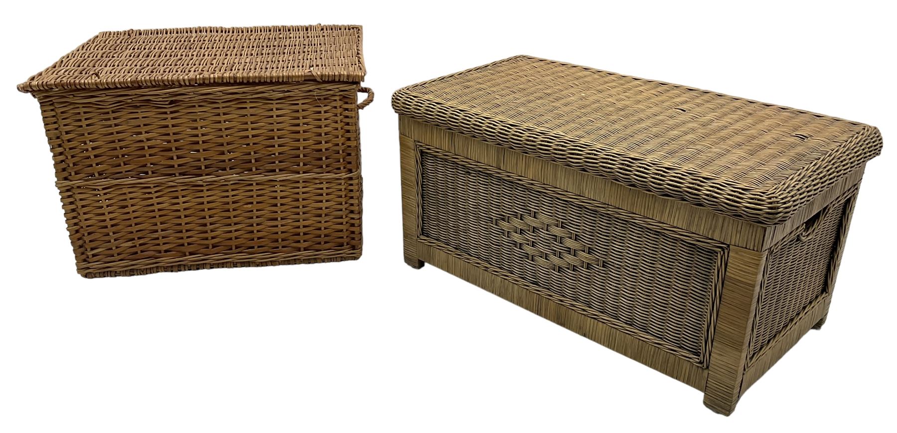 Rectangular wicker basket (L67cm, D51cm, H45cm; and a wicker blanket box (L85cm, D46cm, H43cm)