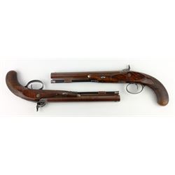 Rare pair of London 40 bore Officer's percussion dueling pistols by Robert Braggs c1830/40, with 9.5