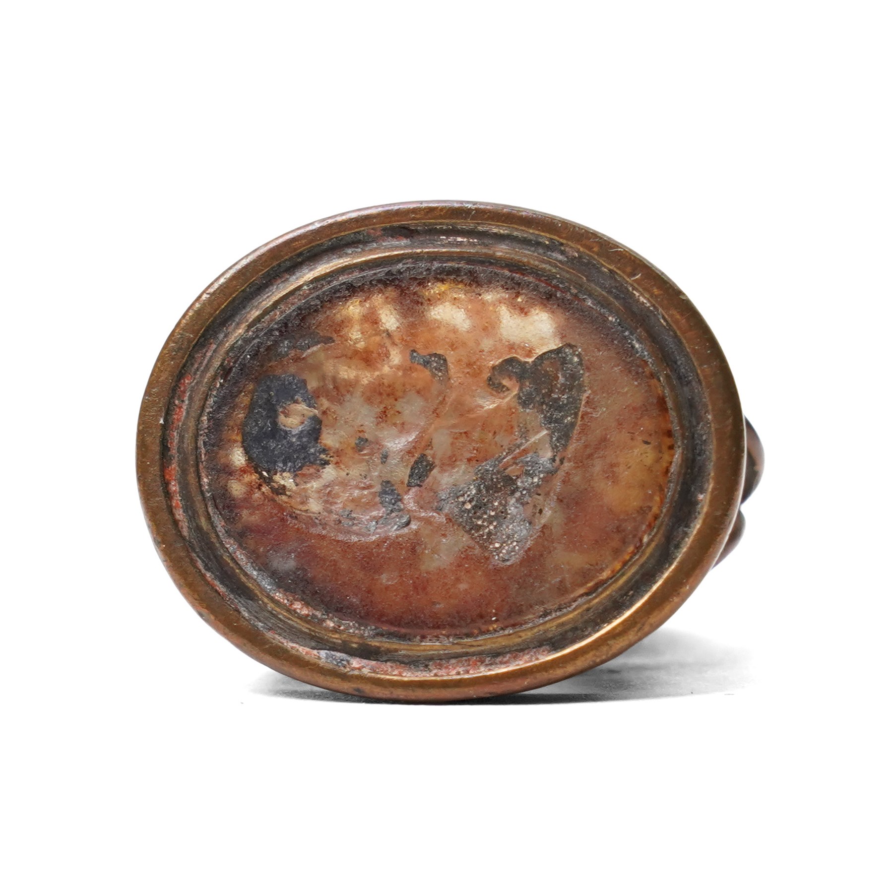 19th century horn snuff mull with silvered mounts and a bronze Nelson intaglio seal 