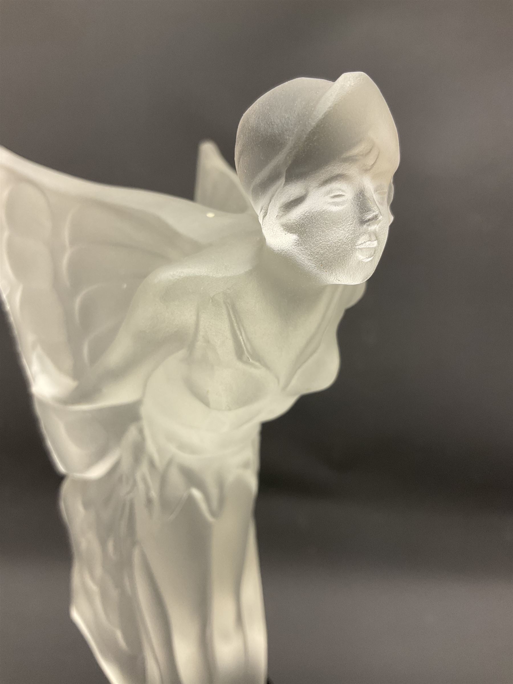 Desna night butterfly frosted glass figure, on polished black square base, H25cm