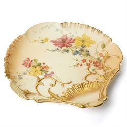 Large collection of miniature Royal Worcester hand-painted blush ivory wares, including various miniature baskets, large dish, miniature jug and others, with printed mark to bases