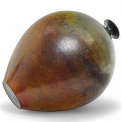 Andrew Hill (British 1964-); studio pottery raku stoneware vase of ovoid form, in shades of green and orange, with flared rim, incised AH mark to base, H23cm 