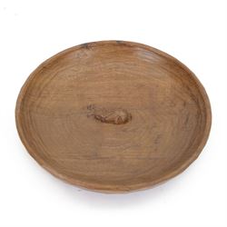 Rabbitman - tooled oak fruit bowl, of circular form with central carved rabbit signature b...