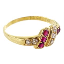 Victorian 18ct gold ruby and old cut diamond ring, Birmingham 1882