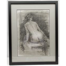 Continental School (20th century): Seated Nude, charcoal indistinctly signed and dated 46cm x 32cm