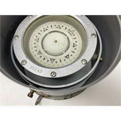 Ship's lifeboat gimble compass in binnacle, with plaque 'Bergen Nautik Instrumentfabrikk ..... Norway. Type BN25COL No.770559' 