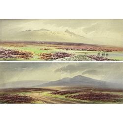 Herbert William Hicks (British 1880-1944): 'King's Tor near Princetown' and 'Cox Tor near Tavistock' Dartmoor, pair watercolours signed, titled on the mounts 13cm x 36cm (2)