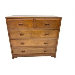 Chinese hardwood straight-front chest, fitted with two short and three long drawers with carved handles 