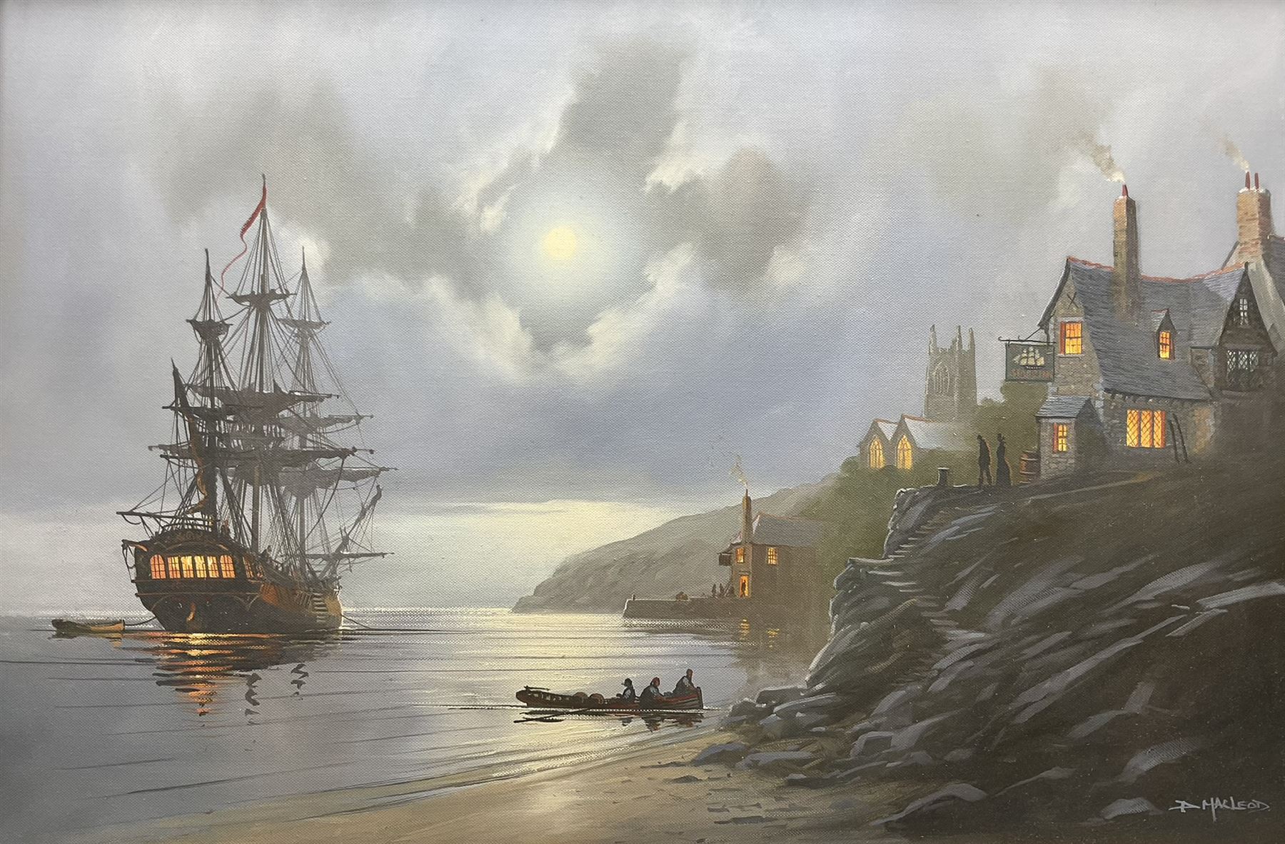 Donald MacLeod (Cornish 1956-2018): Coastal Nocturne, oil on canvas signed 50cm x 75cm