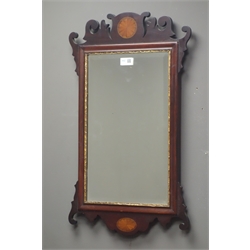  Edwardian mahogany Chippendale style bevel edged wall mirror, W41cm, H68cm  