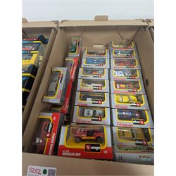 Collection of 1:43 scale diecast model vehicles, mostly Bburago, all boxed, in three boxes