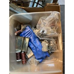 Two Singer sewing machines, model numbers 527 and 457, together with various Singer sewing machine parts, and a selection of sewing related accessories, to include threads, sewing needles, etc.