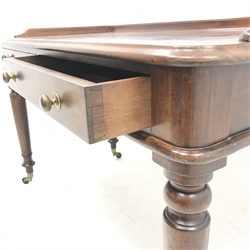 Victorian mahogany figured two drawer writing desk side table, fitted with two drawers, W124cm, D61cm, H79cm