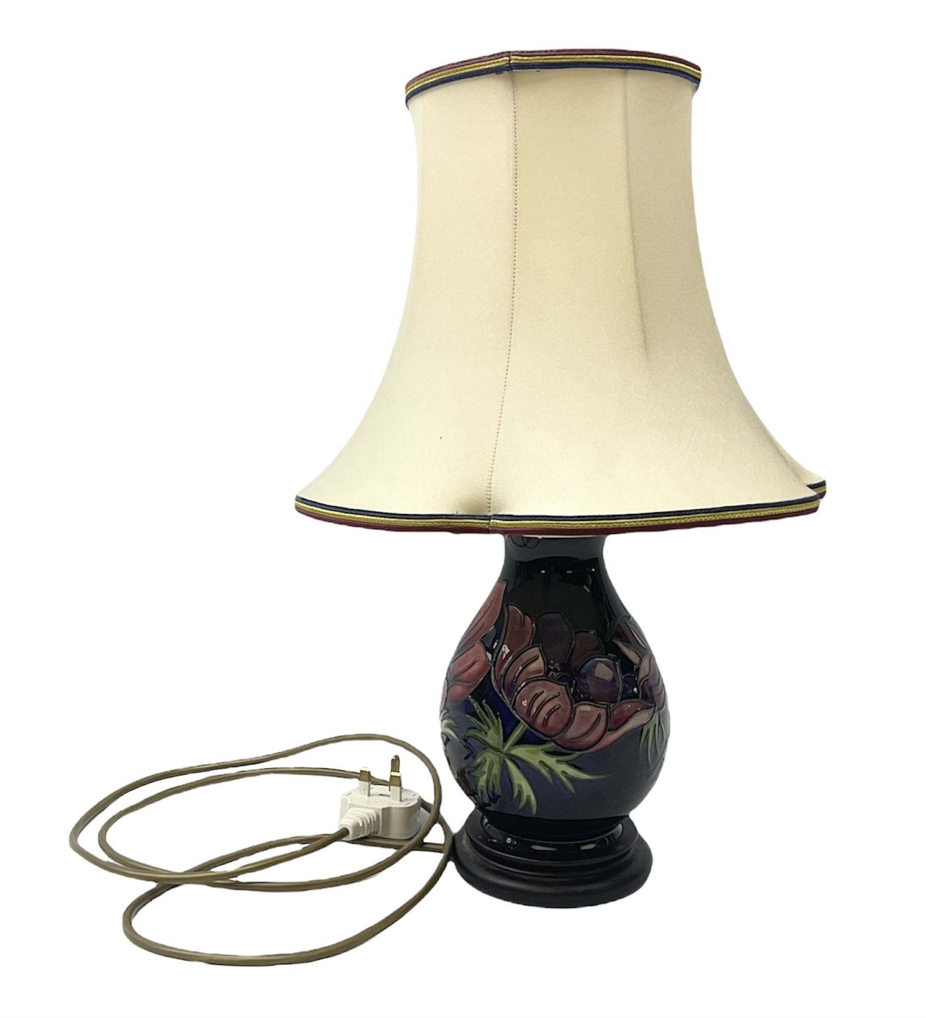 Moorcroft table lamp, of baluster form, decorated in Anemone pattern