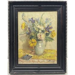 Katherine Helen Bourne (British 1898-1981): Still Life of Flowers in a Jug, oil on canvas signed 41cm x 30cm