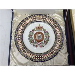 Five Spode Mulberry Hall limited edition Regimental commemorative plates - Argyll & Sutherland Highlanders No.9/500; Cheshire Regiment No.352/500; Kings Own Scottish Borderers No.113/500; Black Watch Royal Highland Regiment No.331/500; and Royal Welch Fusiliers No.309/500; all boxed with certificates (5)