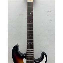 J & D Guitars cut-away electric six-string guitar with three-colour sunburst finish L99cm; in carrying case; and boxed J & D Brothers amplifier (2)