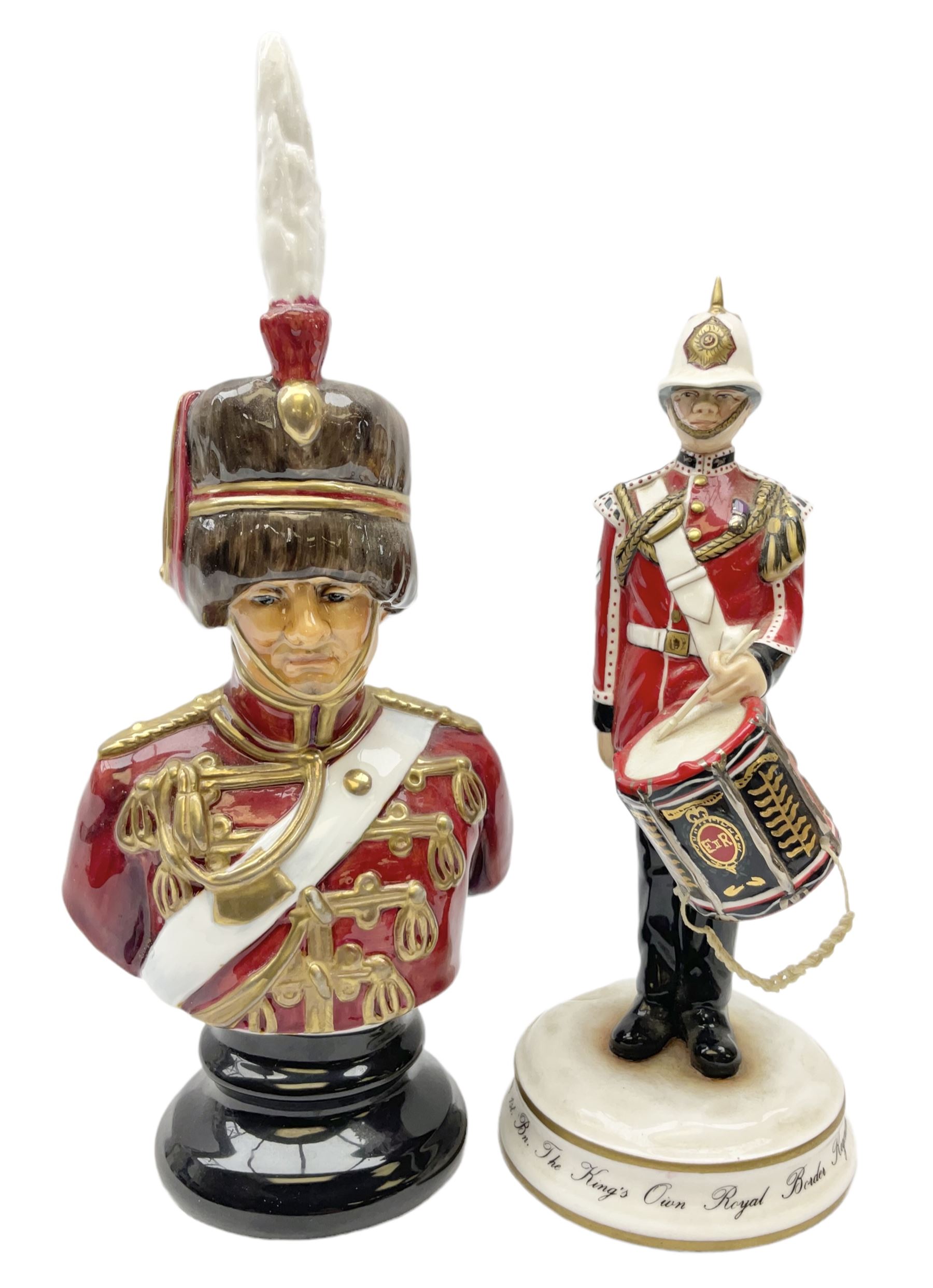 Michael J Sutty limited edition figure, Soldier Drummer, 1st Battalion, The Kings Own Royal Border Regiment 1984, 93/250, together with further limited edition Michael Sutty bust, 12/250, tallest H21.5cm