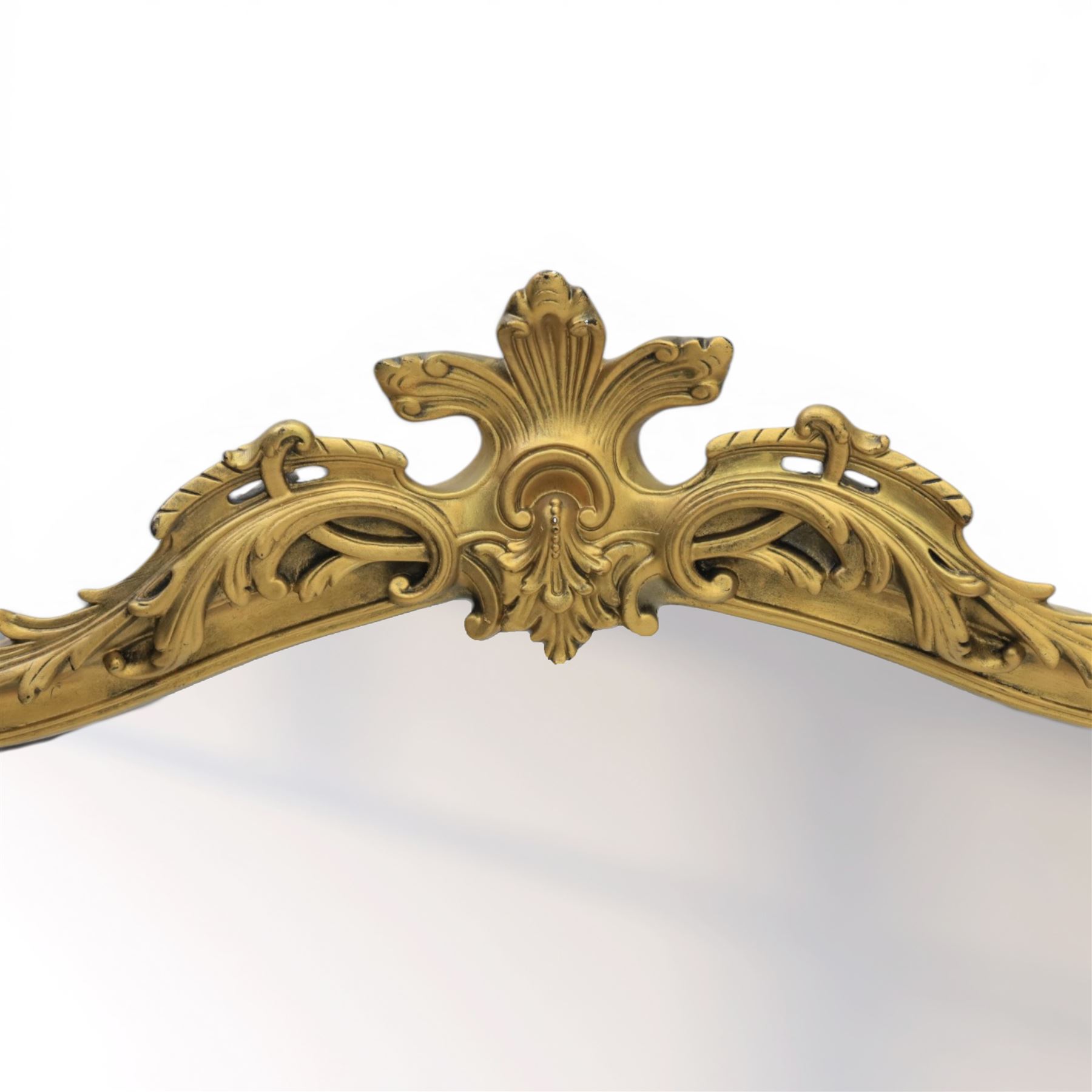 Rococo design rectangular wall mirror, featuring shaped top with shell pediment, leaves and scrolling decoration