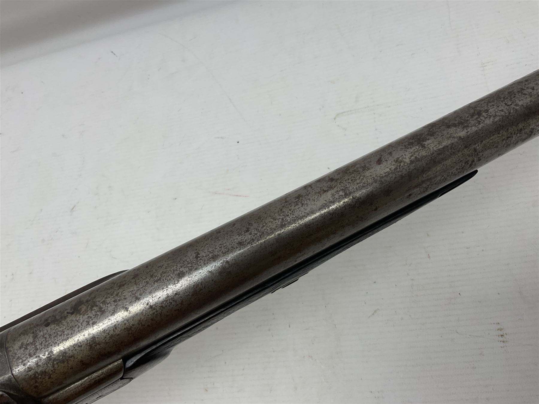 19th century take down 'cripple stopper' single barrel percussion gun, removable walnut stock with bayonet style fitting, chequered grip and fore-end, approximately 8-bore, the 59.5cm (23