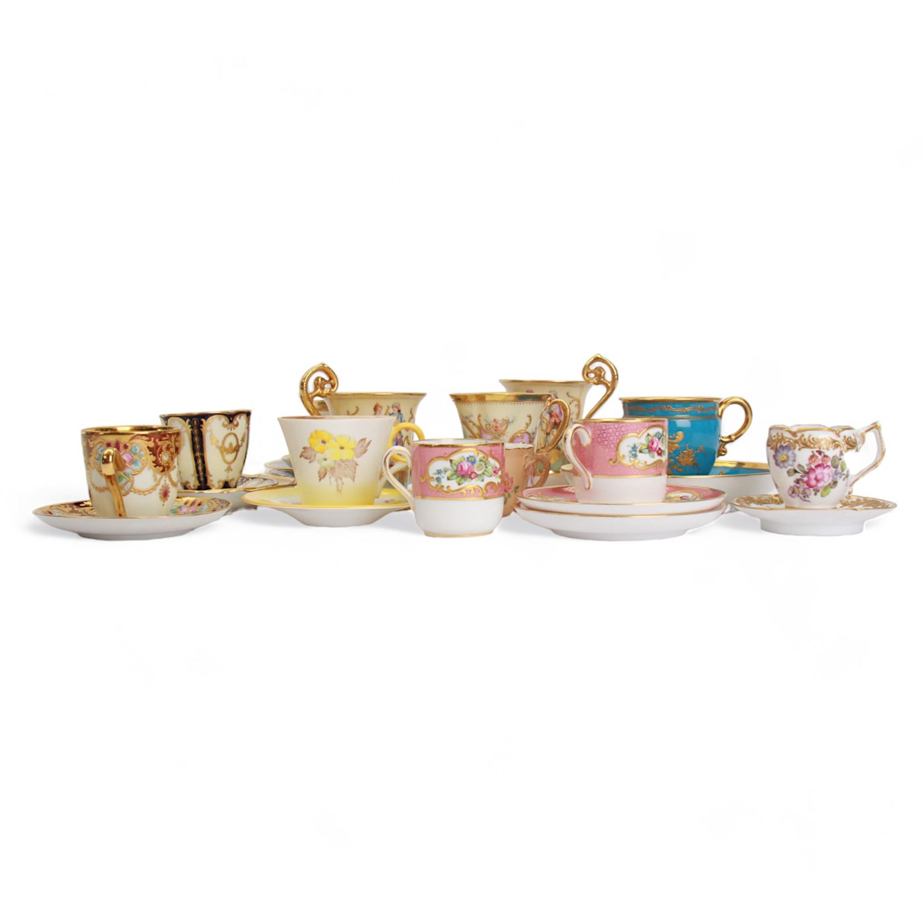 Twelve 20th century english and continental cups and saucers, including examples from Dresden, Shelley, Royal Worcester etc 